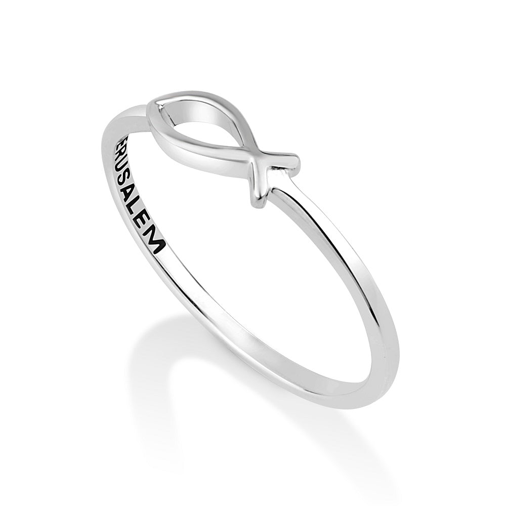 Ichthus Fish Ring, Slim Band, 925 Sterling Silver