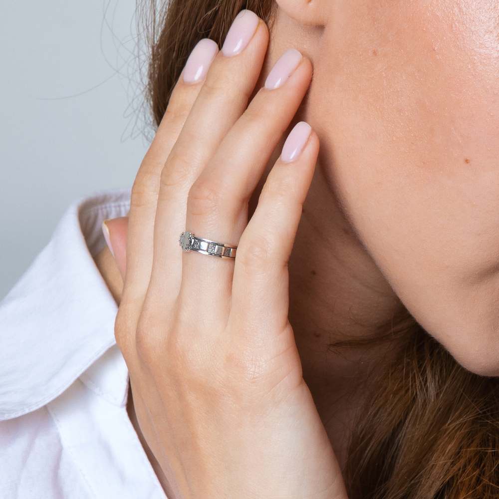 Rosary Band Ring in 925 Sterling Silver, Oxidized – shown worn