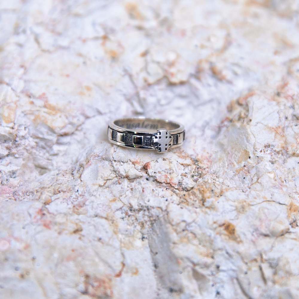 Rosary Band Ring, Jerusalem Cross Engraved, Oxidized Silver