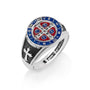 Saint Benedict blue and red enamel signet ring in 925 sterling silver by Marina Jewelry