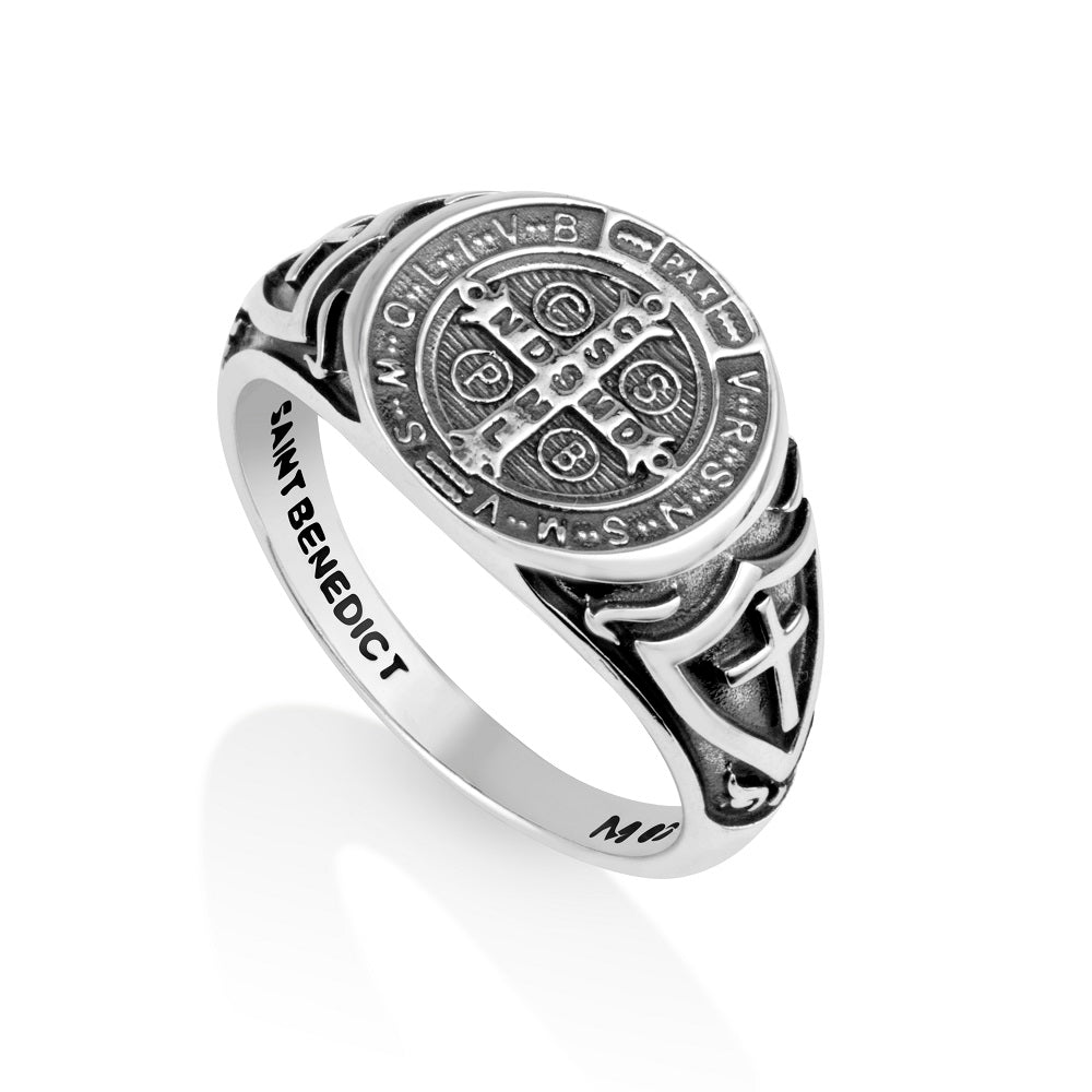 Saint Benedict dome ring in 925 sterling silver by Marina Jewelry