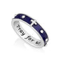Blue enamel rosary band ring in 925 sterling silver by Marina Jewelry