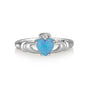 Blue Opal Claddagh Ring in 925 Sterling Silver, White Accent Stone