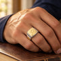 Men's Totus Tuus Marian Signet Ring in 925 Sterling Silver, Two-Tone – shown worn