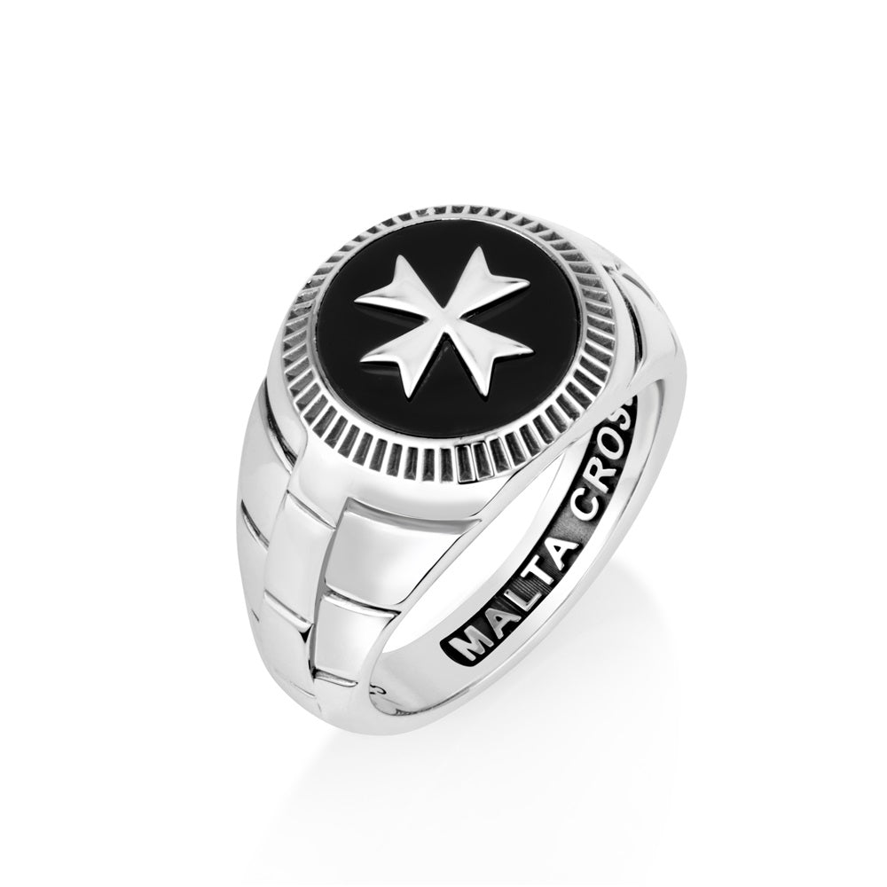 Malta Cross Ring with Onyx, Sterling Silver