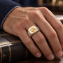 Men's Agnus Dei Lamb of God Signet Ring in 925 Sterling Silver, Two-Tone – shown worn