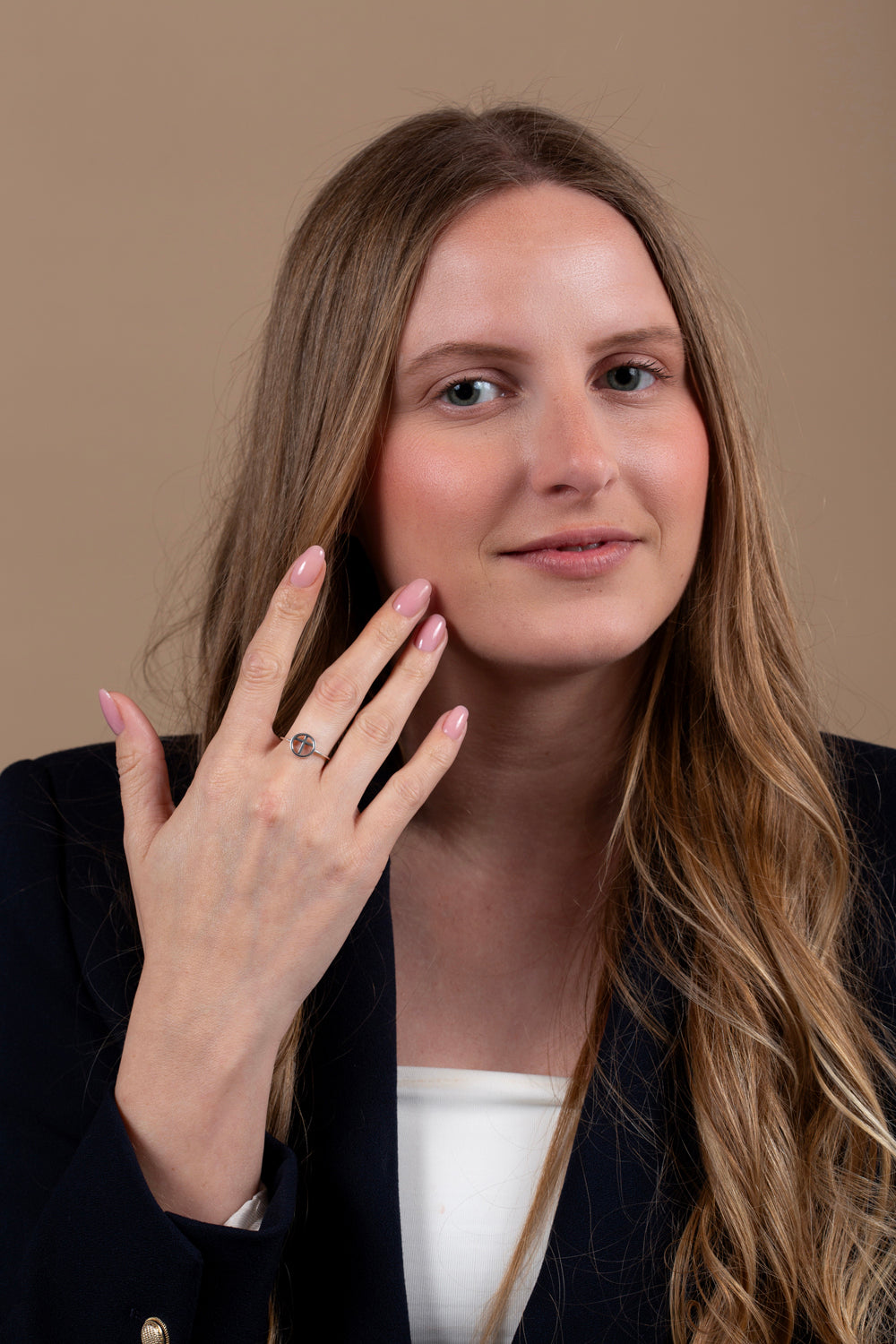 Circle Cross Ring in 925 Sterling Silver, Open Design – shown worn
