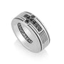 Latin Cross Ring with Pave Black Stones and Woven Band, Sterling Silver