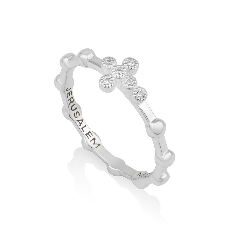 Circle Cross Ring in 925 Sterling Silver, Jerusalem Engraved
