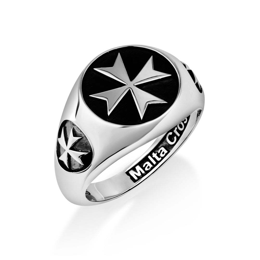 Malta Cross Ring in Black Enamel, Sterling Silver
