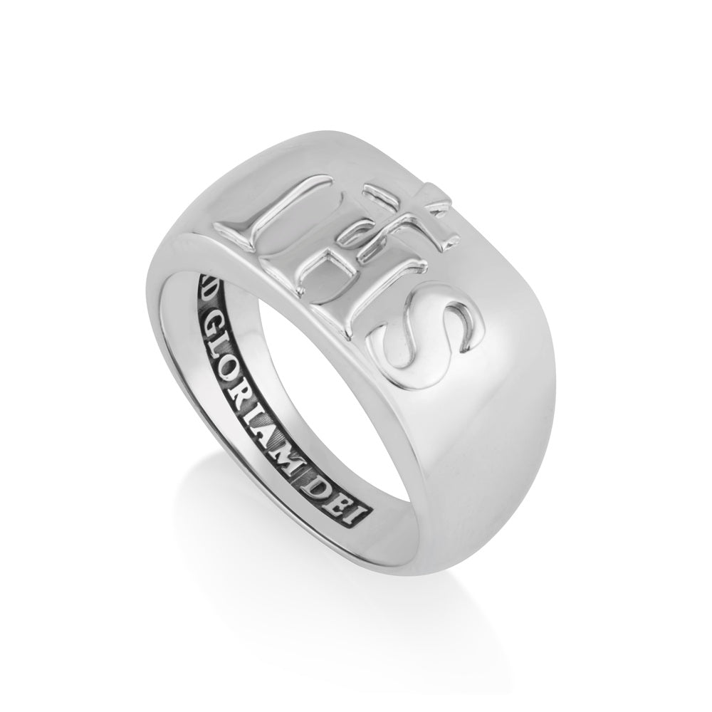 IHS Christogram Wide Dome Ring, Sterling Silver