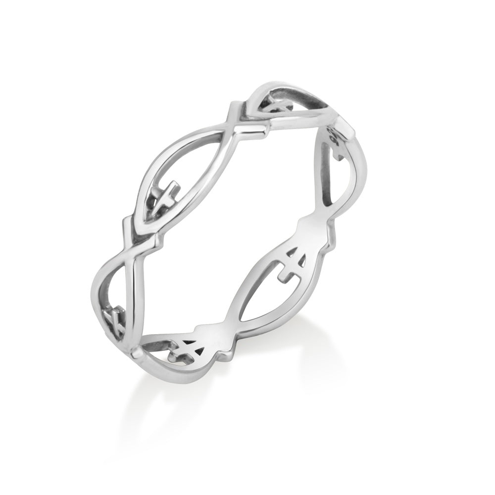 Ichthus Fish Open-Weave Eternity Ring, Sterling Silver