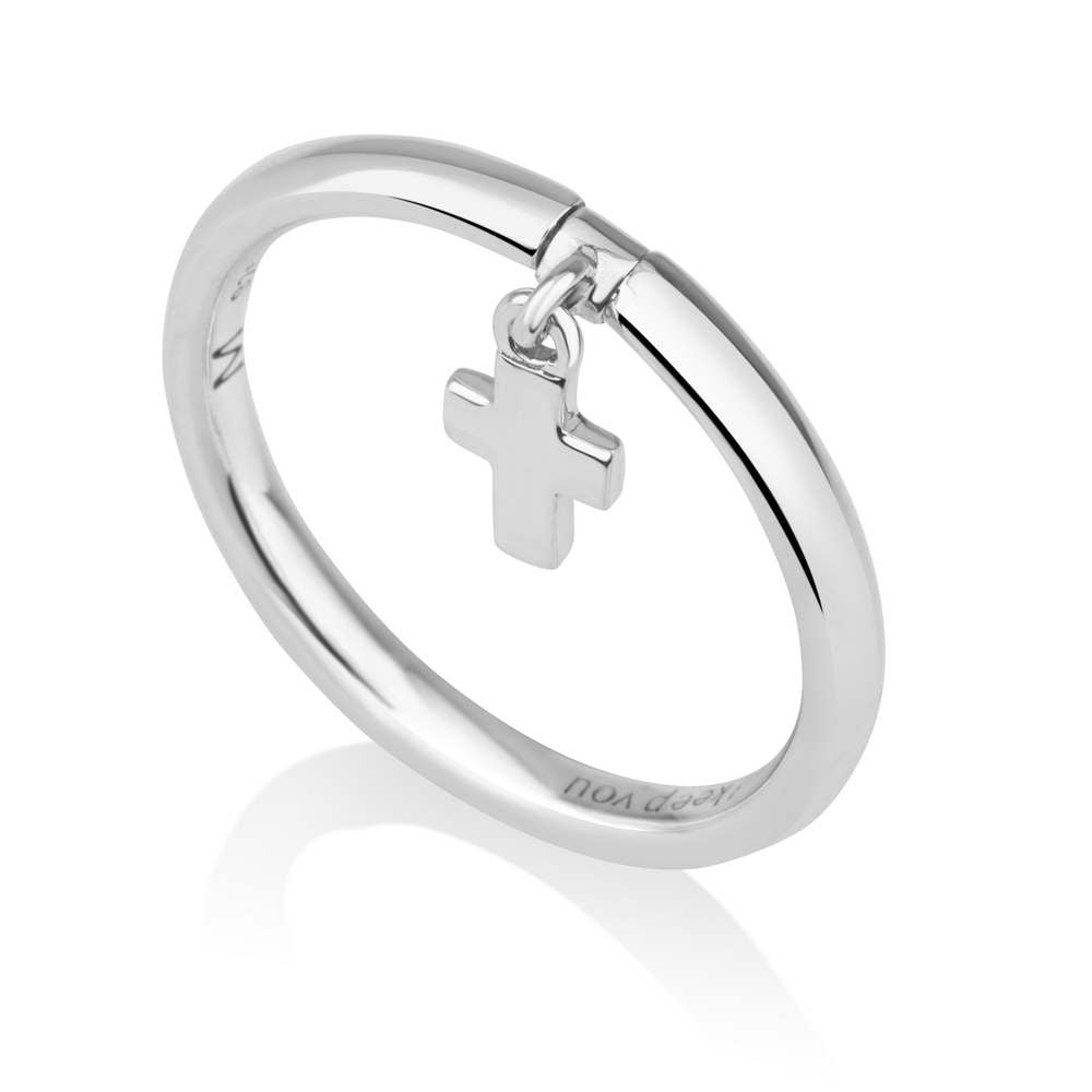 Dangling Cross Charm Ring, Sterling Silver