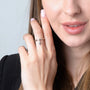Dangling Cross Charm Ring, Sterling Silver – shown worn