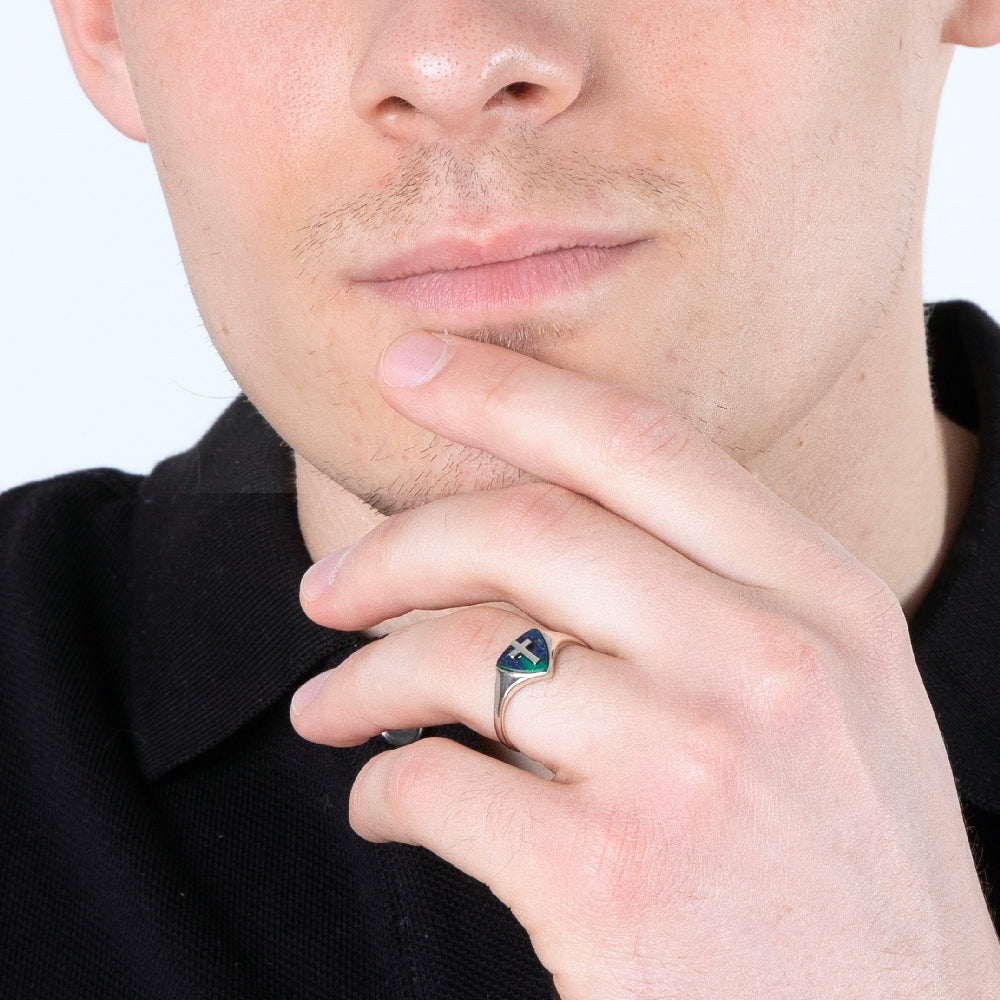 Eilat Stone Shield Signet Ring, Sterling Silver – shown worn