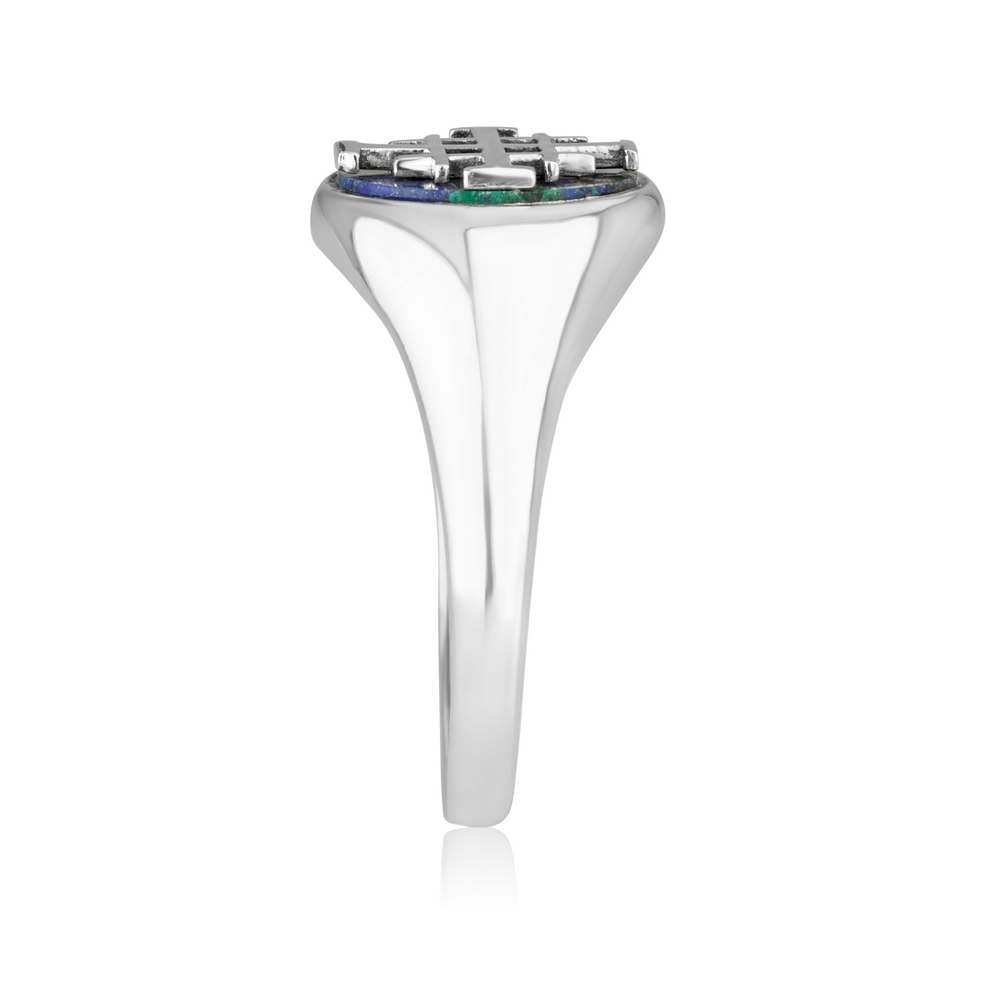Jerusalem Cross Eilat Stone Signet Ring, Polished Rim, 925 Sterling Silver – side view