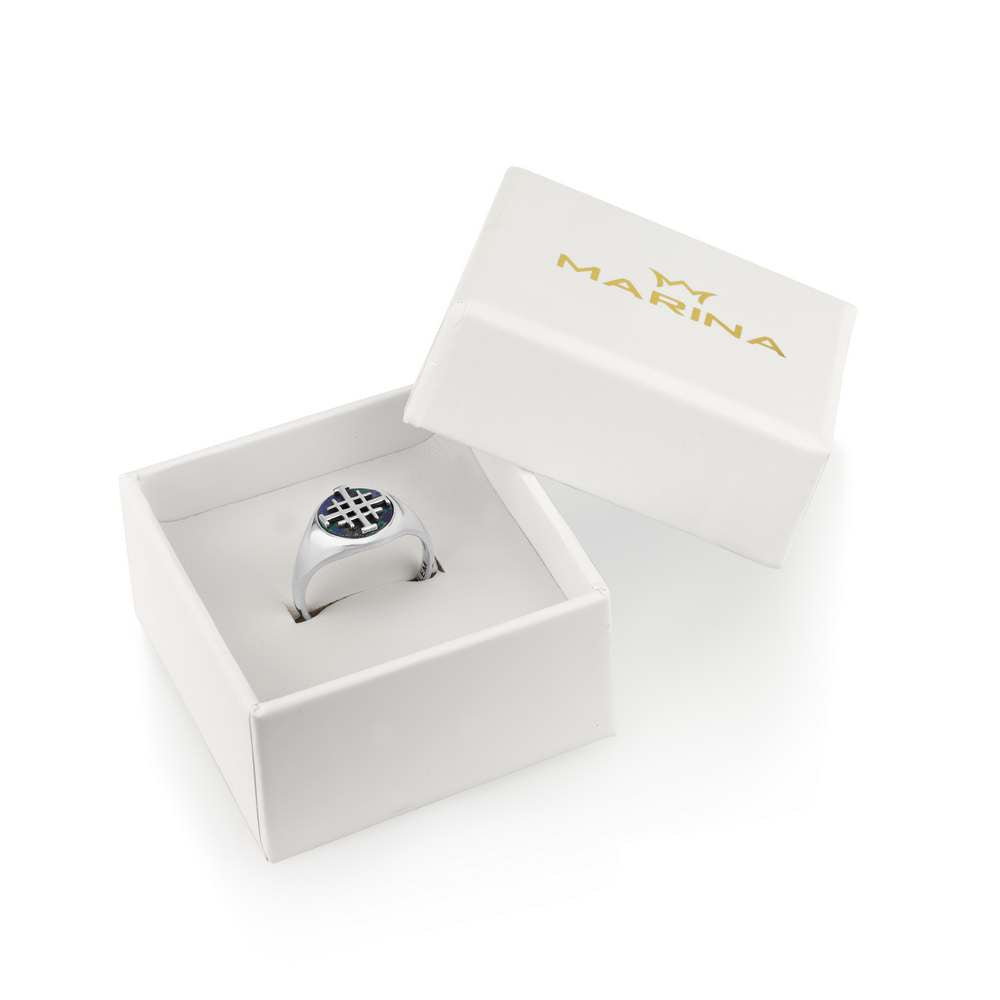 Jerusalem Cross Eilat Stone Signet Ring, Polished Rim, 925 Sterling Silver – gift box