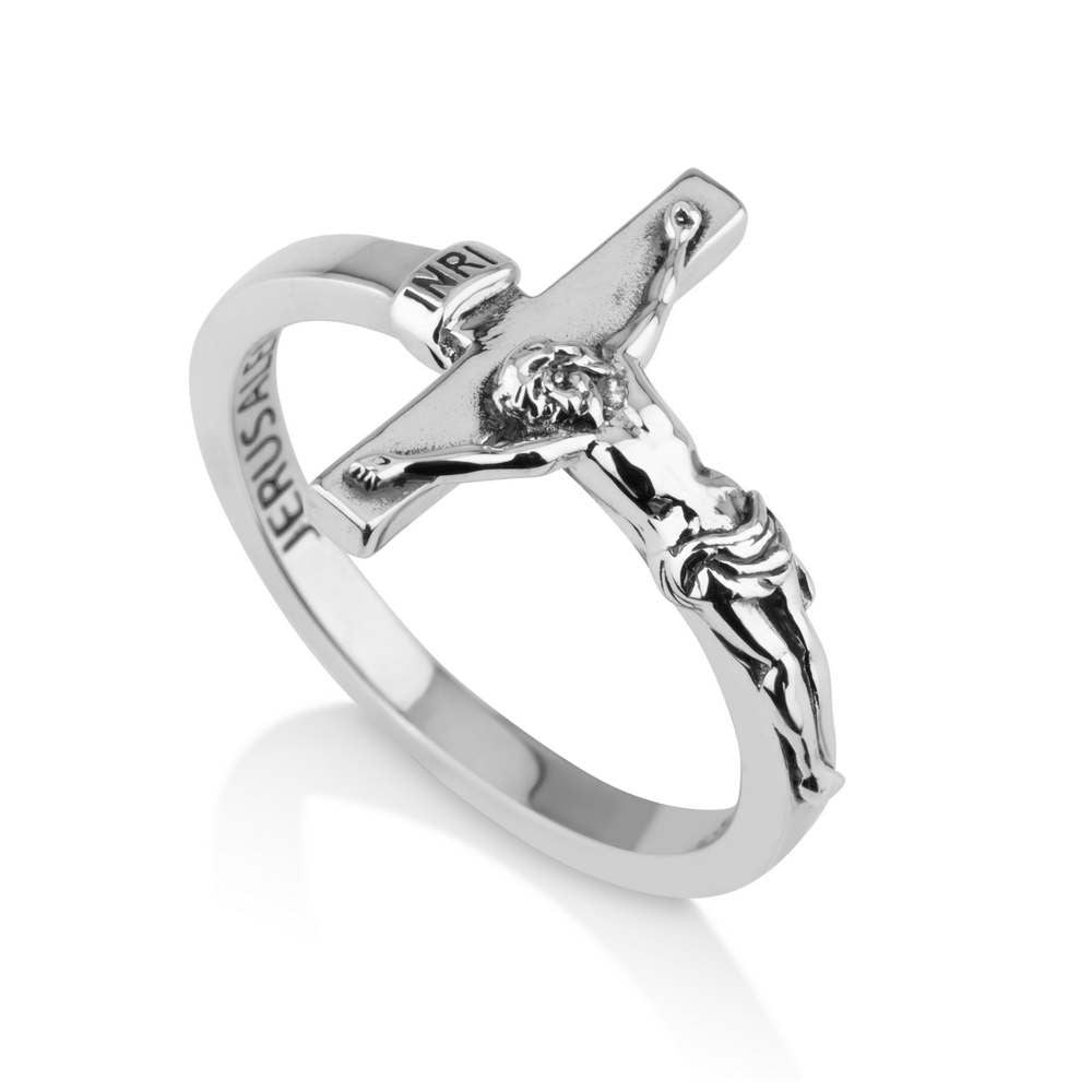 Crucifix Ring in Sterling Silver with INRI Inscription