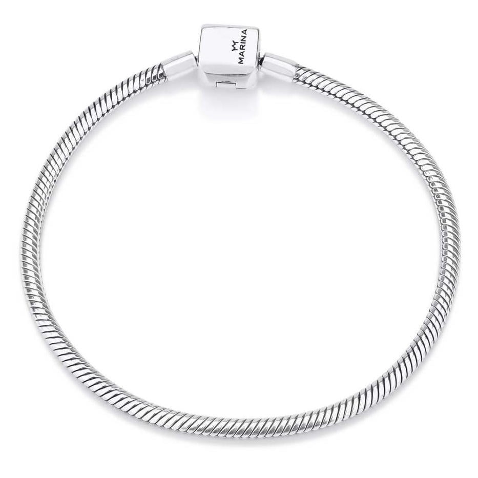 Snake Chain Bracelet with Block Clasp in 925 Sterling Silver