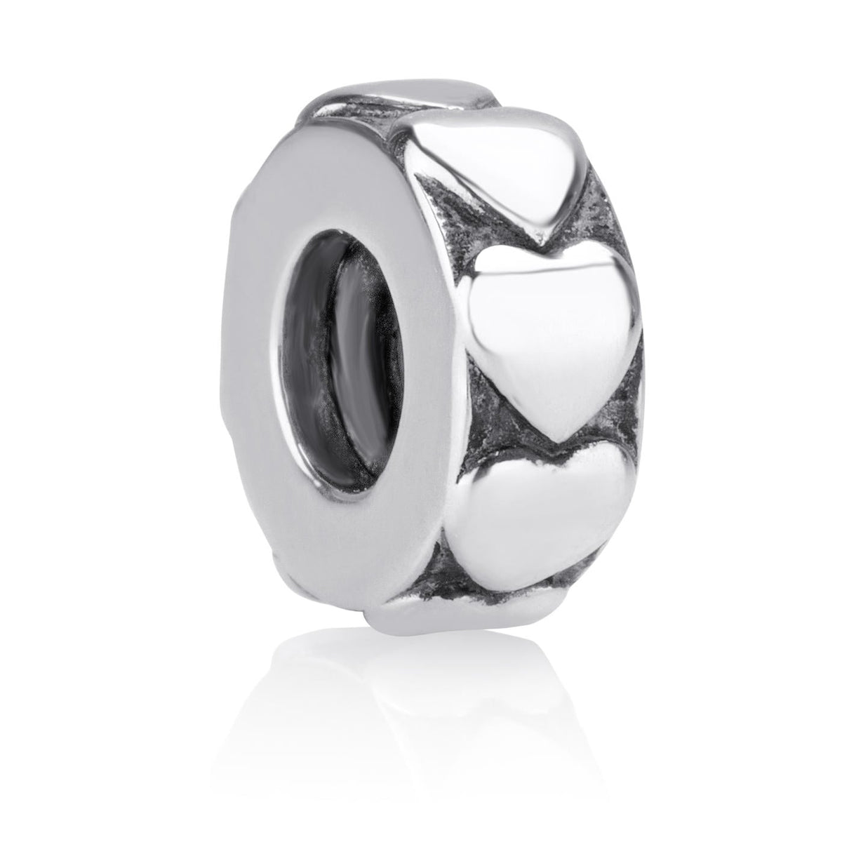 Oxidized Hearts Stopper Charm in 925 Sterling Silver by Marina Jewelry