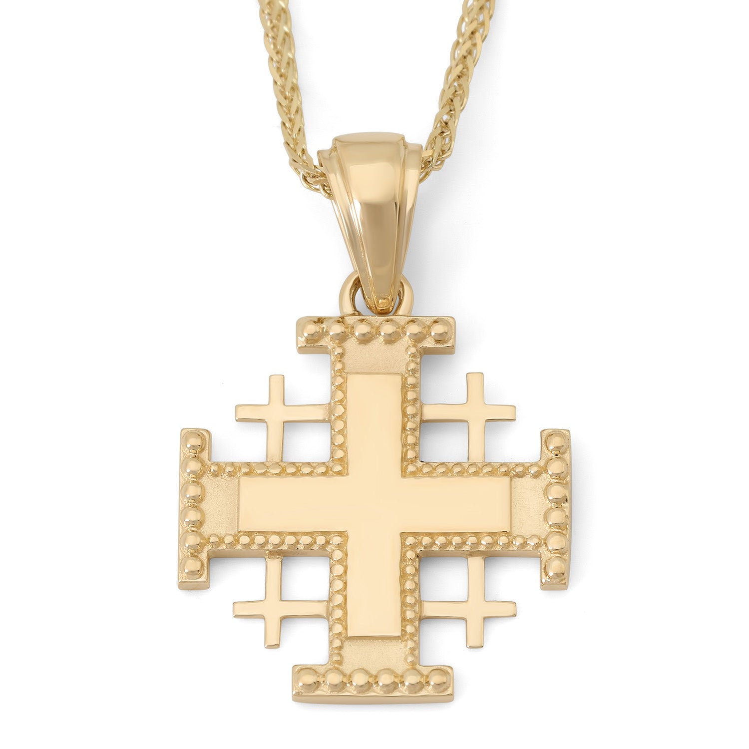 14K gold Jerusalem Cross pendant with beaded edge by Marina Jewelry