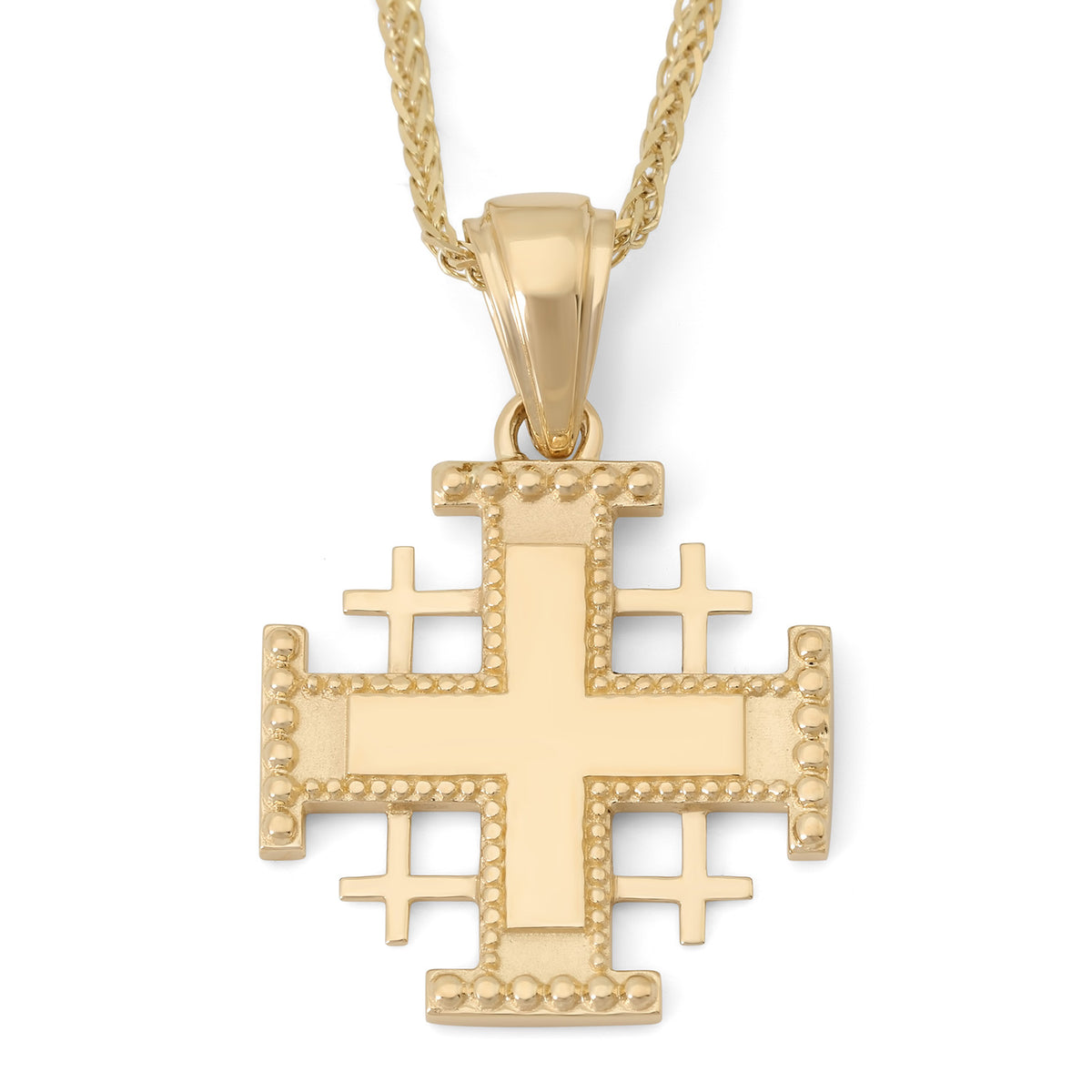 14K gold Jerusalem Cross pendant with beaded edge by Marina Jewelry