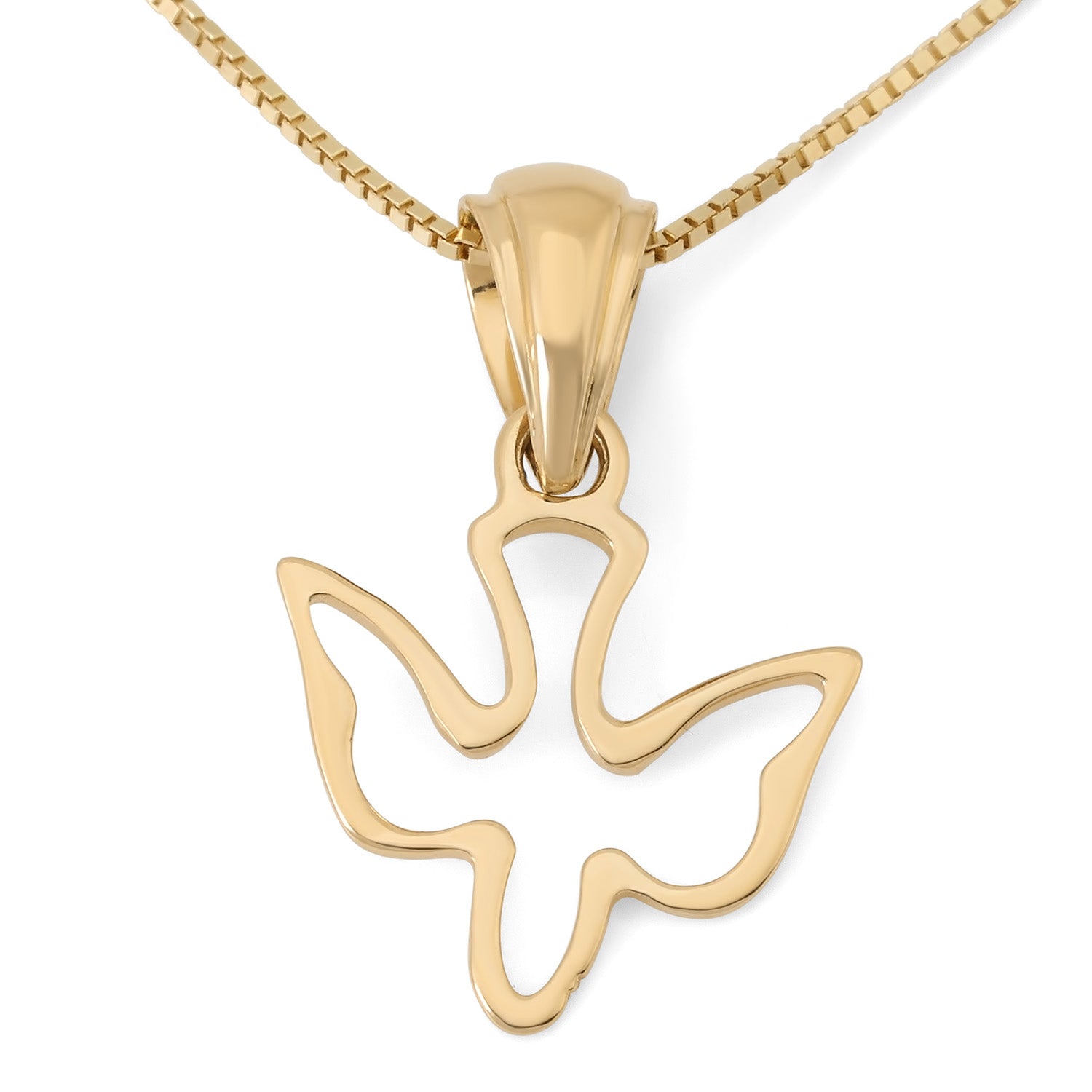 14K gold open outline Holy Spirit dove pendant by Marina Jewelry