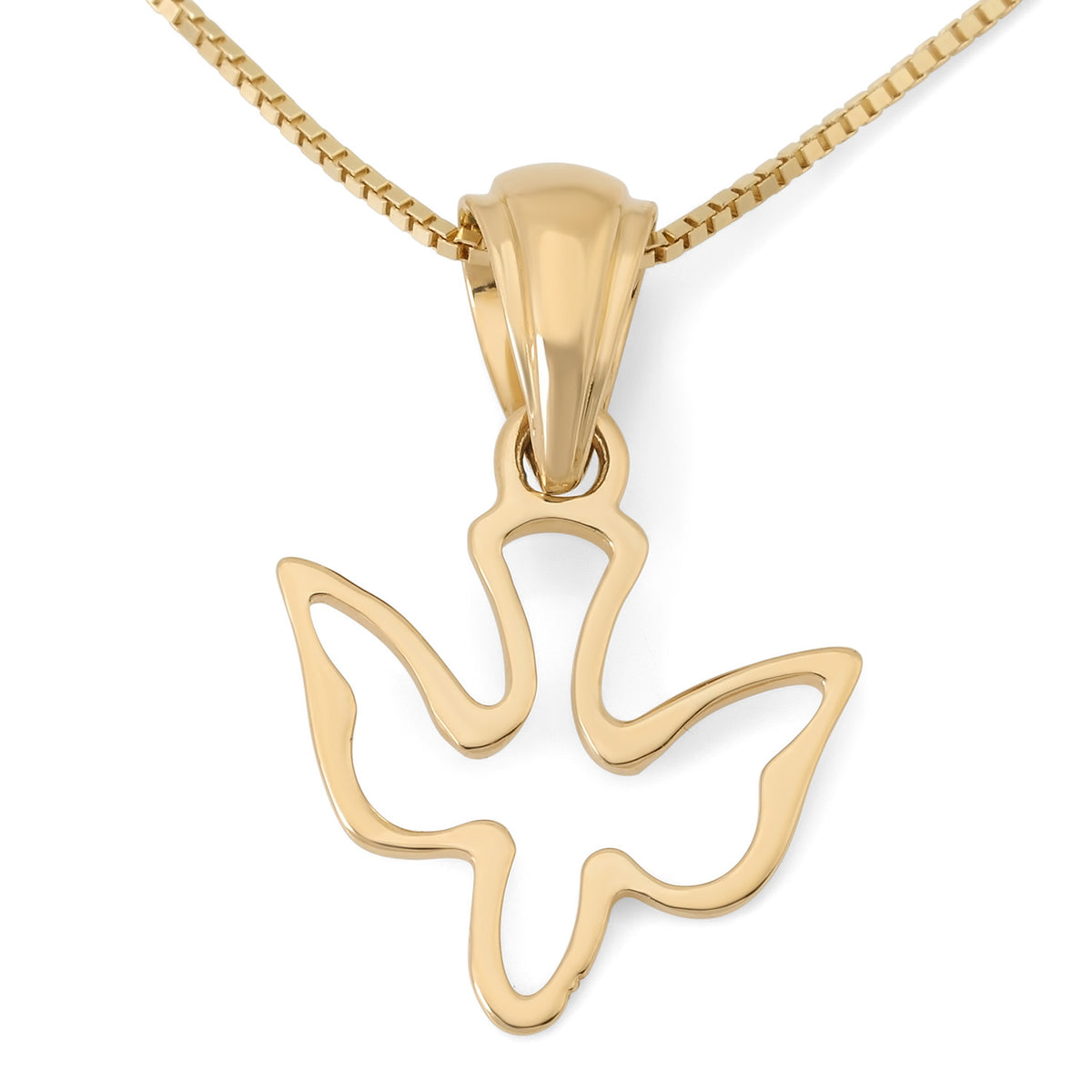 14K gold open outline Holy Spirit dove pendant by Marina Jewelry