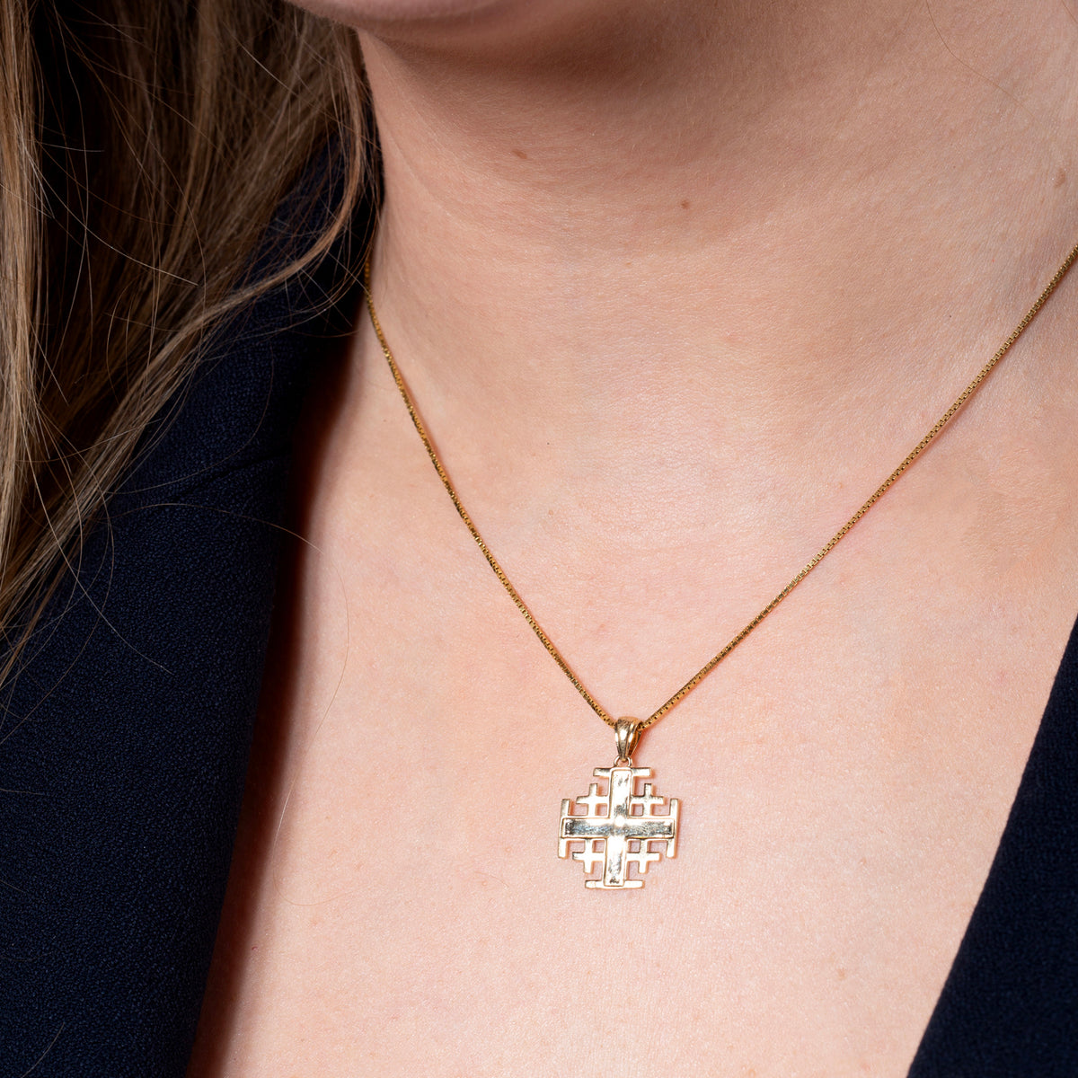 Jerusalem Cross Pendant in 14K Gold, Polished, view 2 by Marina Jewelry