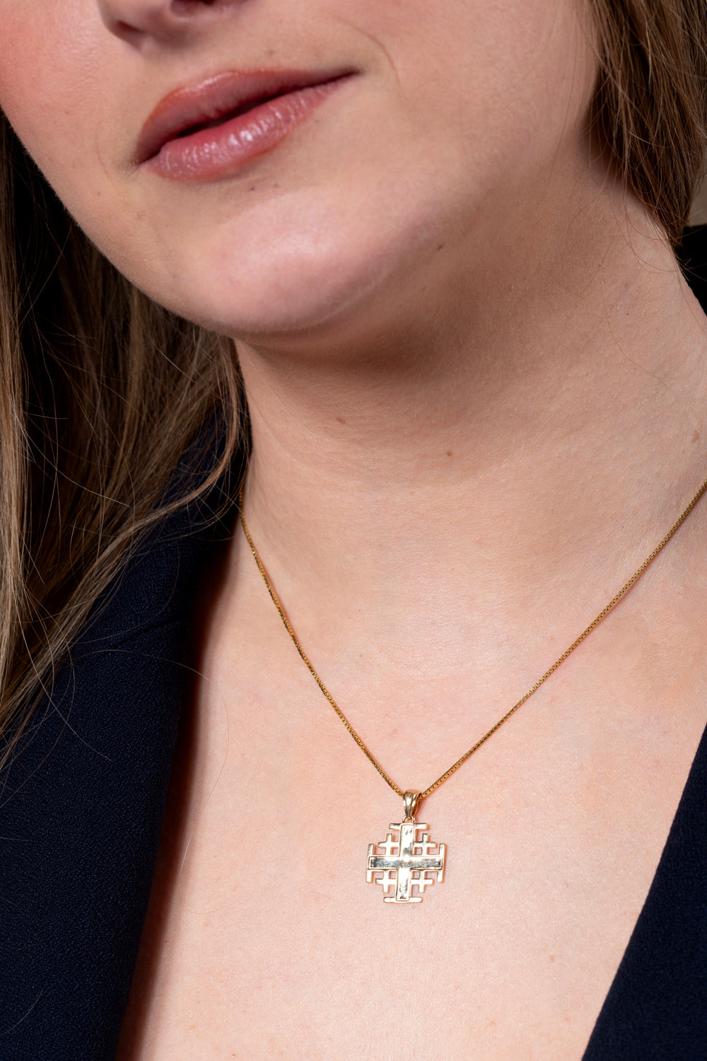 Jerusalem Cross Pendant in 14K Gold, Polished, view 3 by Marina Jewelry