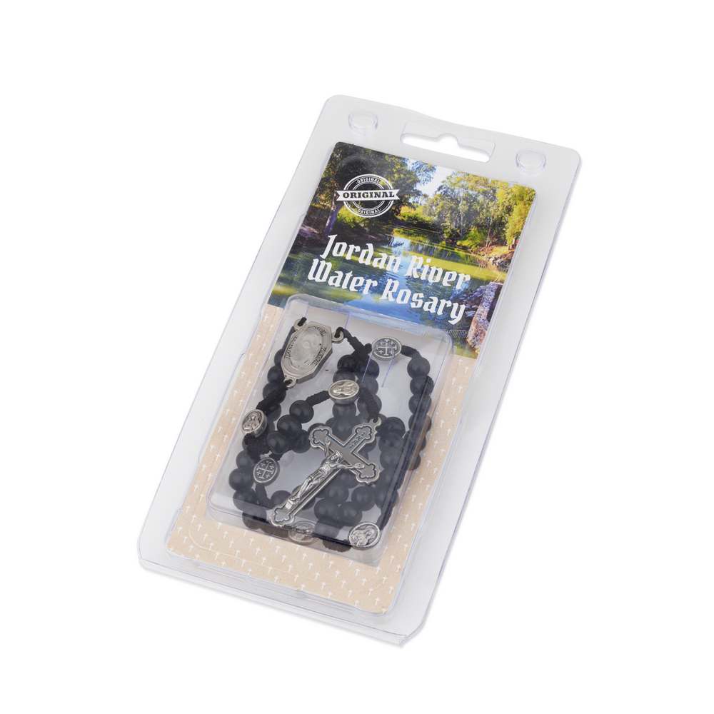 Black Wood Rosary with Jordan River Water & Crucifix – gift box