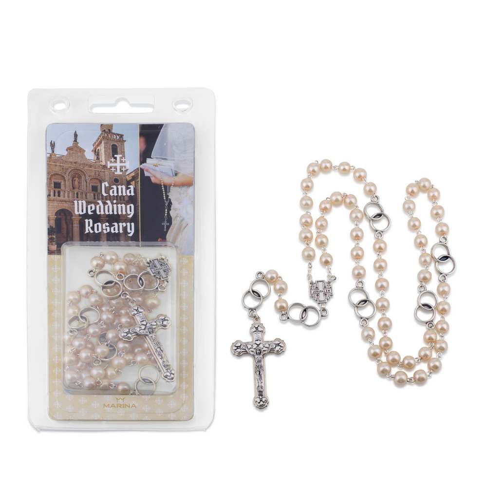 Cana Wedding Rosary with Pearl Beads and Jerusalem Cross