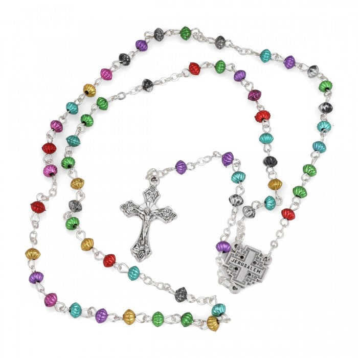 Multi-Color Bead Rosary with Jerusalem Cross Medallion and Crucifix