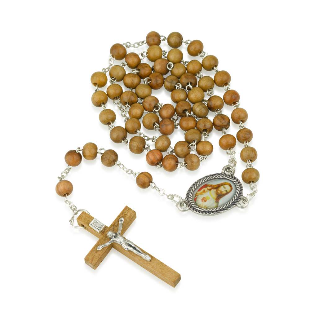 Olive Wood Rosary with Sacred Heart Medallion and Crucifix