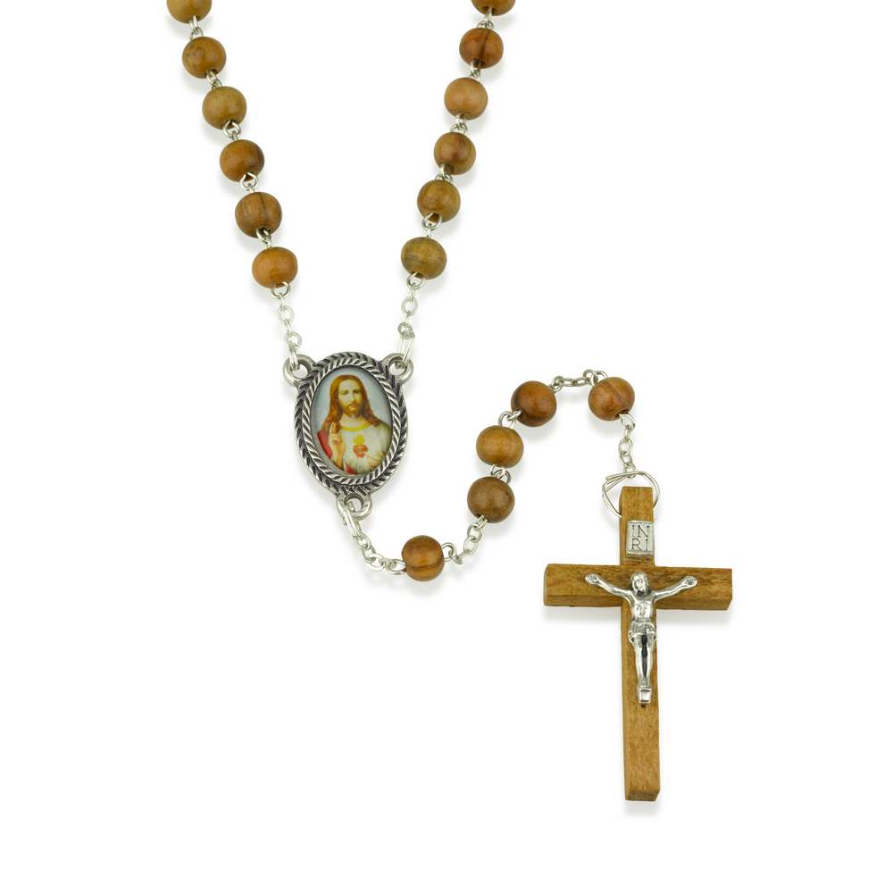 Olive Wood Rosary with Sacred Heart Medallion and Crucifix