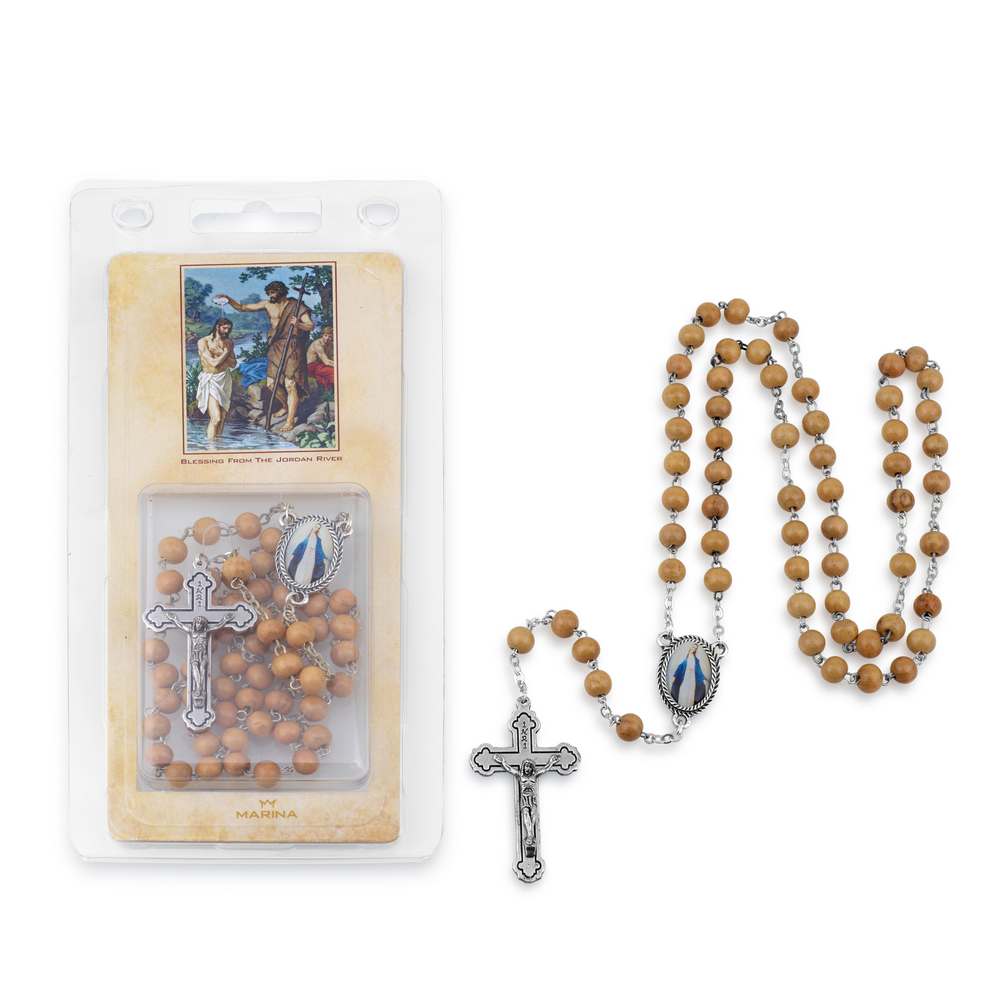 Wood Bead Rosary with Virgin Mary Medallion and Crucifix