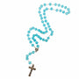 Aqua Bead Rosary with Silver Cross Pendant