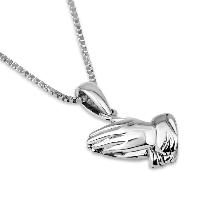 Praying Hands Pendant Necklace in 925 Sterling Silver
