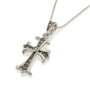 Ornate gothic fleur cross pendant necklace in 925 sterling silver with marcasite by Marina Jewelry