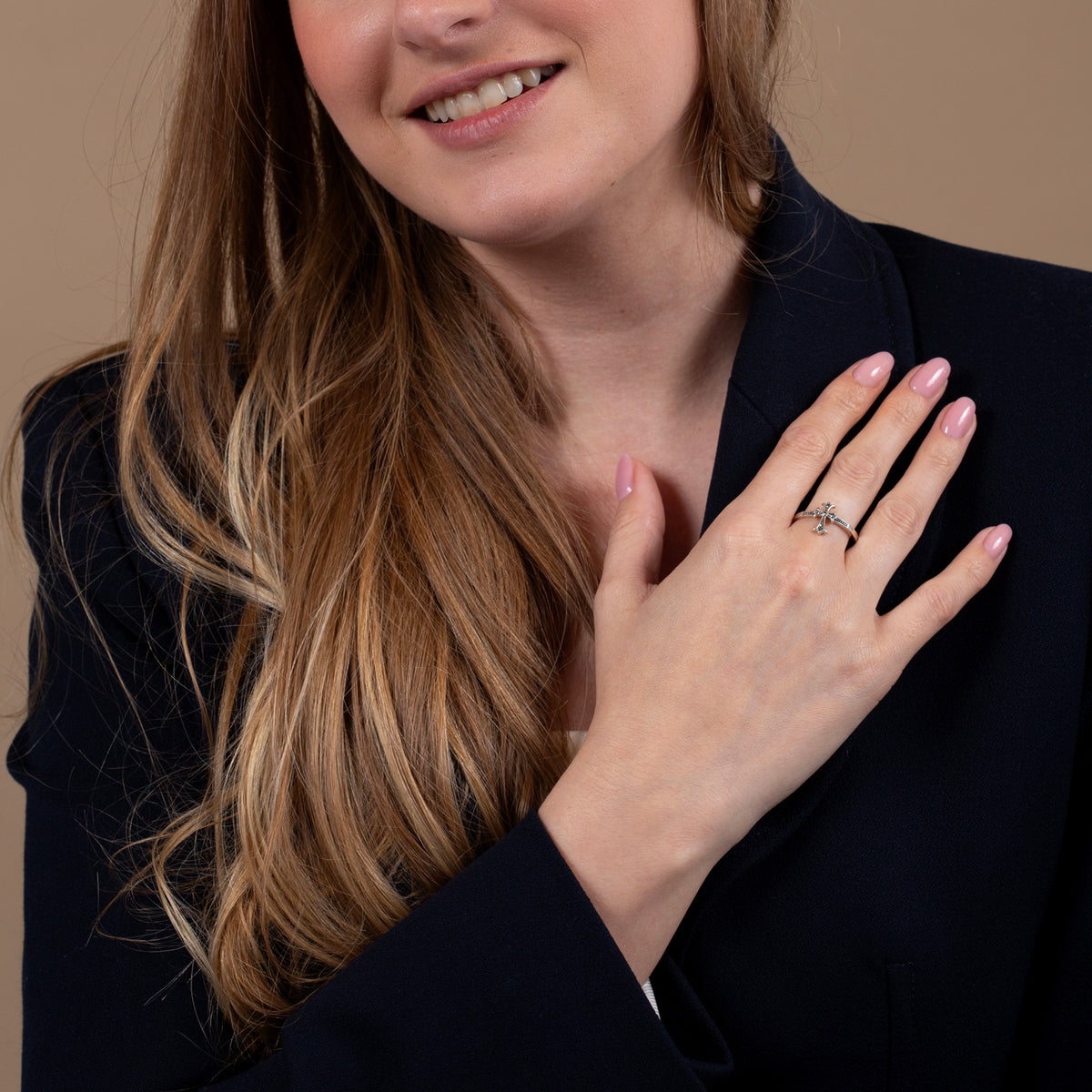 Marcasite Cross Ring, Oxidized Sterling Silver – shown worn