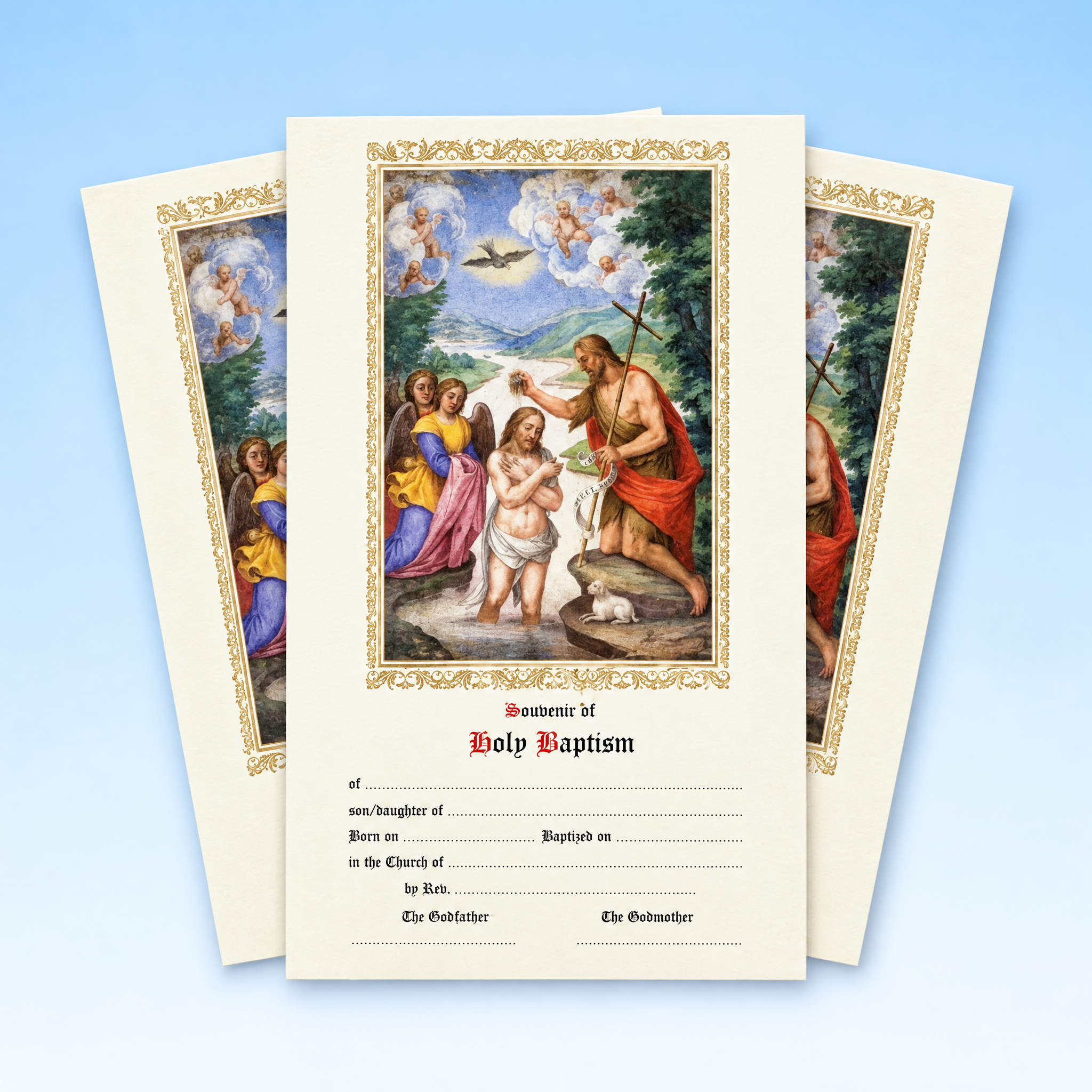 Set of 3 Baptism of Jesus keepsake baptism certificates