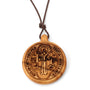 Saint Benedict Medal Pendant Necklace in Olive Wood