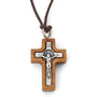 Plain-Frame Saint Benedict Crucifix Pendant Necklace in Olive Wood by Marina Jewelry