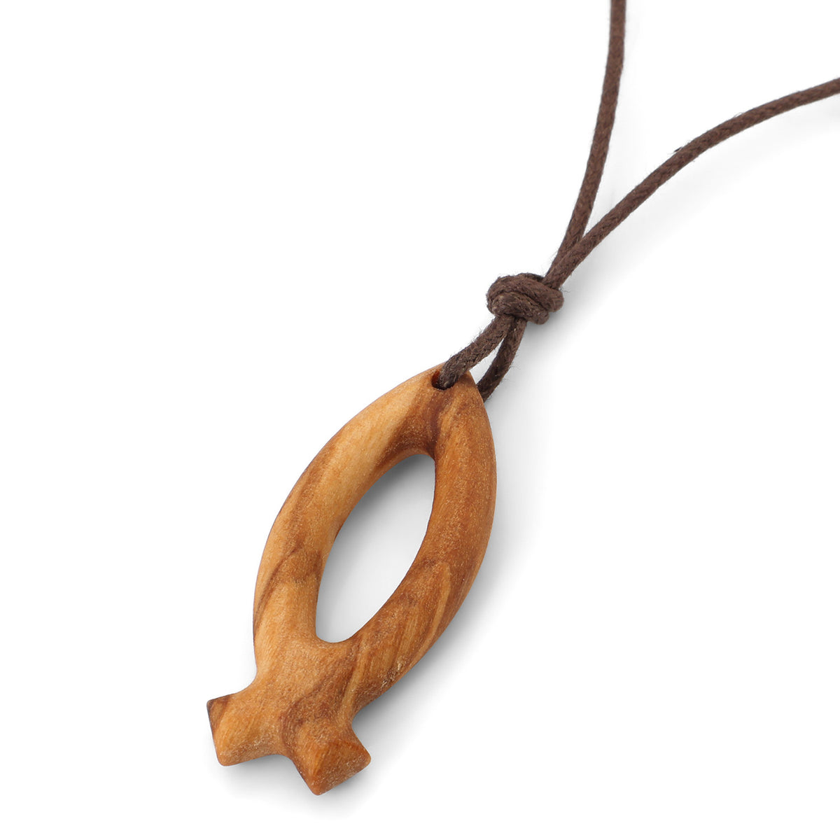 Ichthys Fish Pendant Necklace in Olive Wood