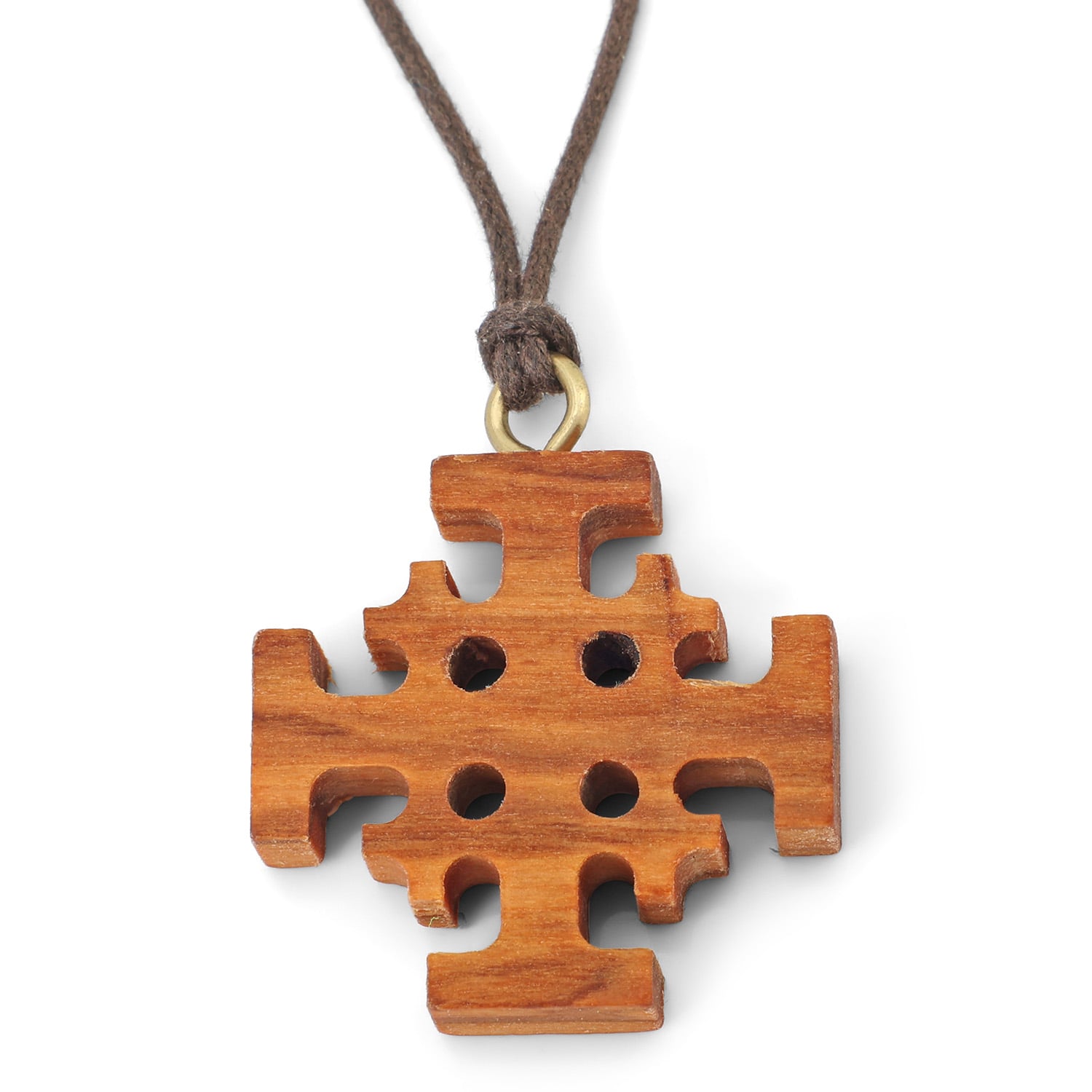 Jerusalem Cross Pendant Necklace in Olive Wood by Marina Jewelry