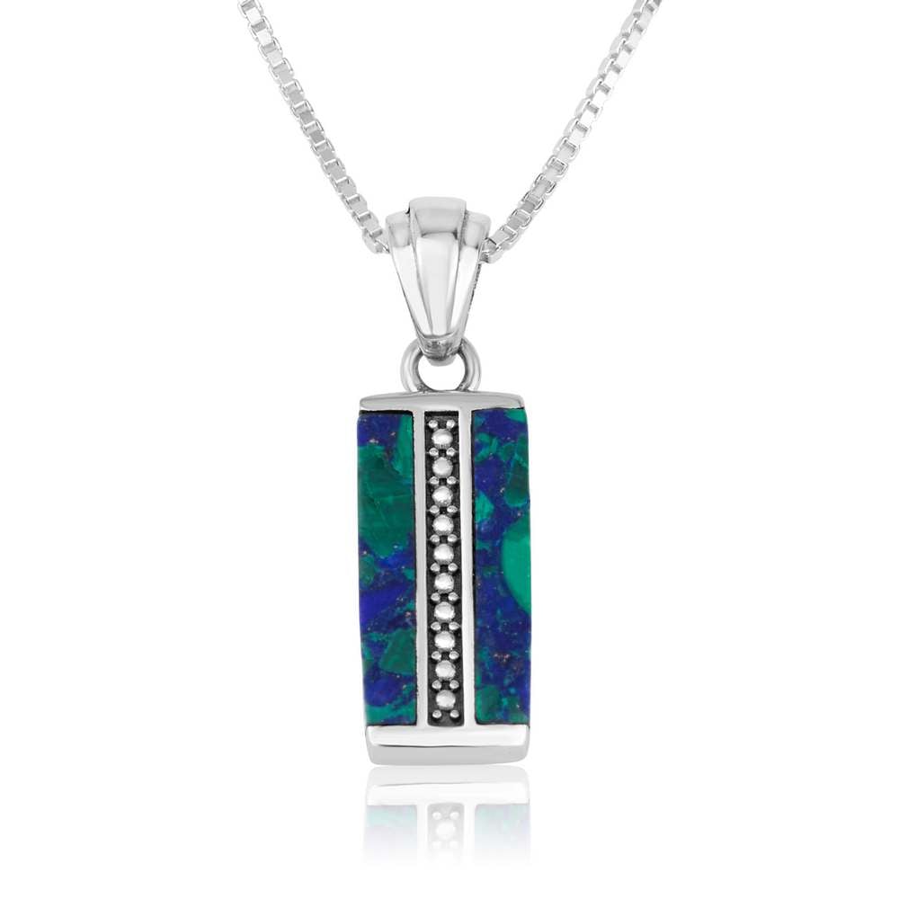 Beaded-Line Eilat Stone Pendant Necklace in 925 Sterling Silver by Marina Jewelry