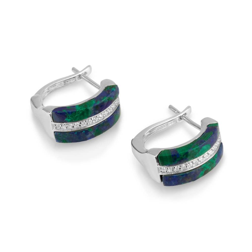 Pave Strip Eilat Stone Hoop Earrings in 925 Sterling Silver