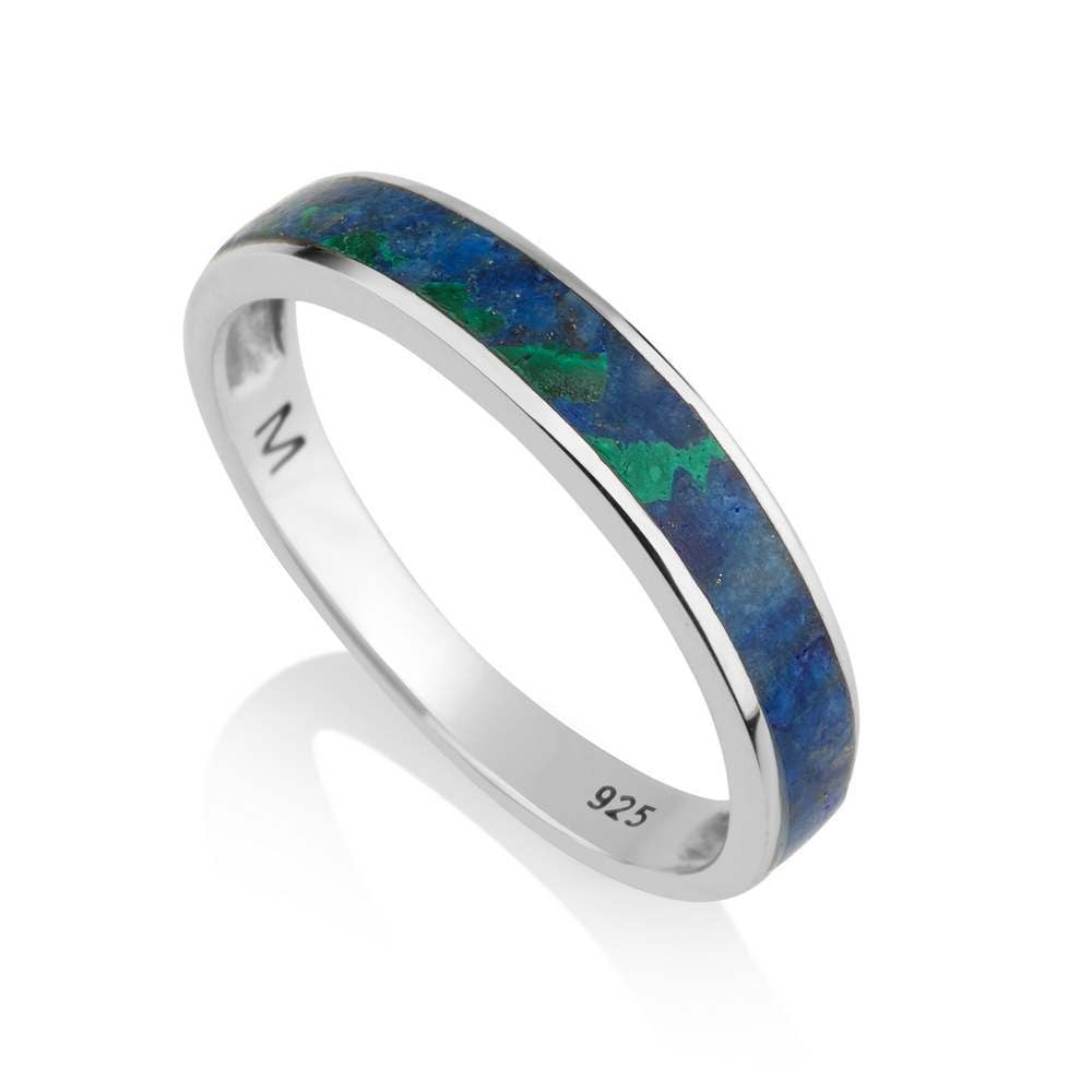 Eilat stone inlay band ring in 925 sterling silver by Marina Jewelry