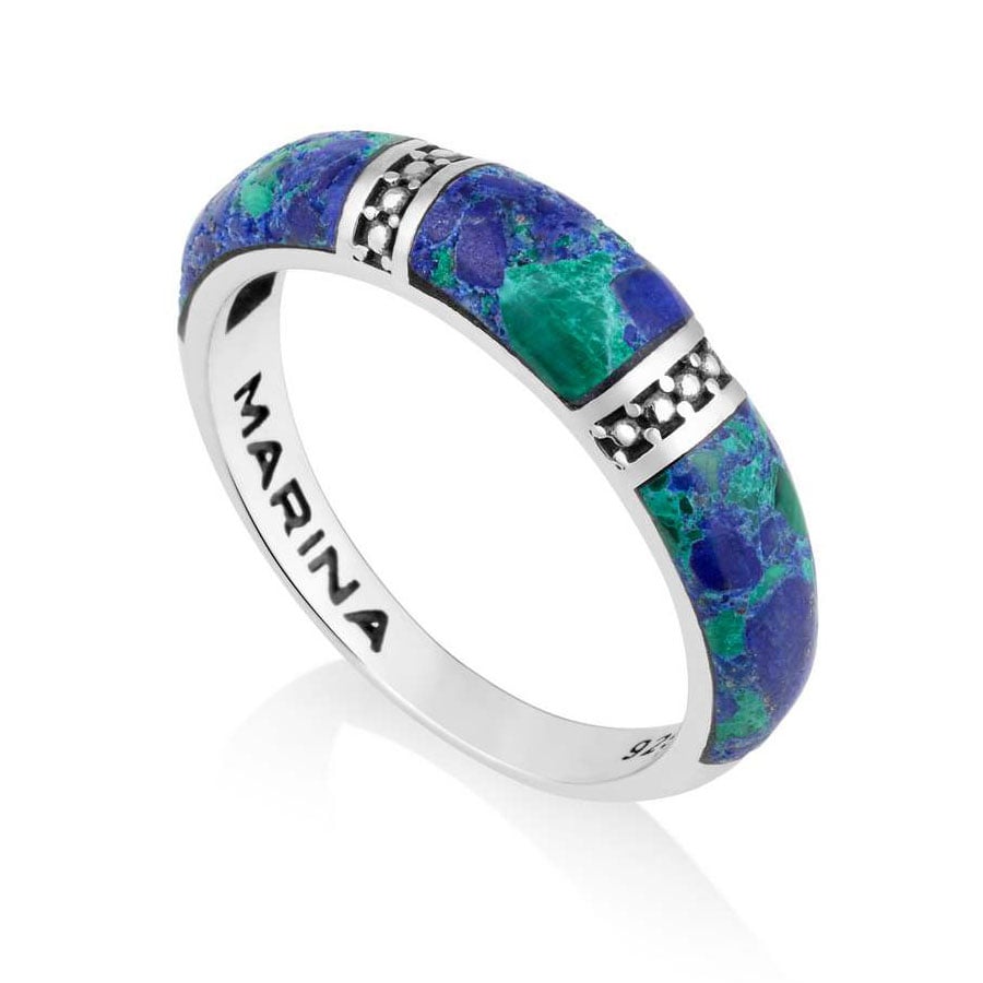 Domed Beaded Eilat Stone Ring in 925 Sterling Silver by Marina Jewelry