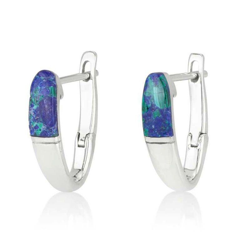 Eilat Stone English Lock Earrings in 925 Sterling Silver by Marina Jewelry